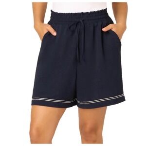 NWT Adrianna Papell Airflow Pull On Shorts Navy Blue Paperbag Waist Womens •S•